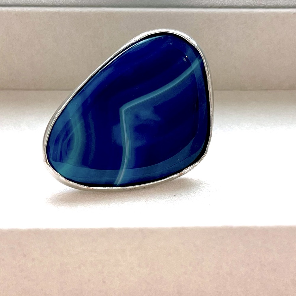 Fun, blue wave gemstone stretch band ring, one size fits all!